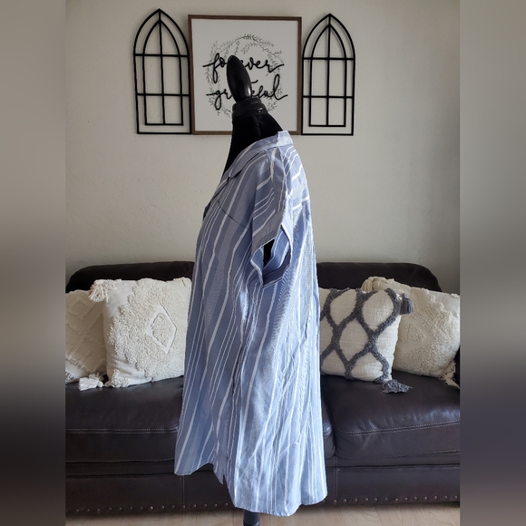 Evy's Tree The Harper Blue Striped Shirt Dress Women's Size L Boho Chic NWT - Picture 11 of 12